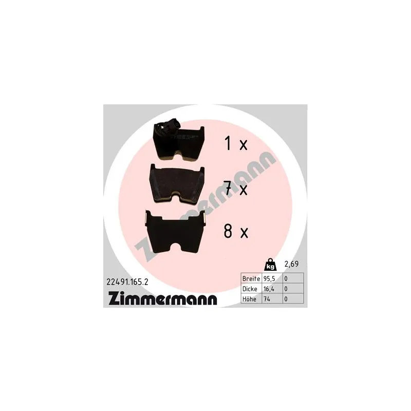 Jeu de 4 plaquettes de frein avant ZIMMERMANN 22491.165.2