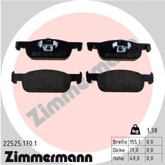 Jeu de 4 plaquettes de frein avant ZIMMERMANN 22525.170.1