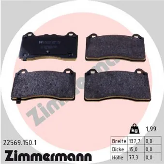 Jeu de 4 plaquettes de frein avant ZIMMERMANN 22569.150.1