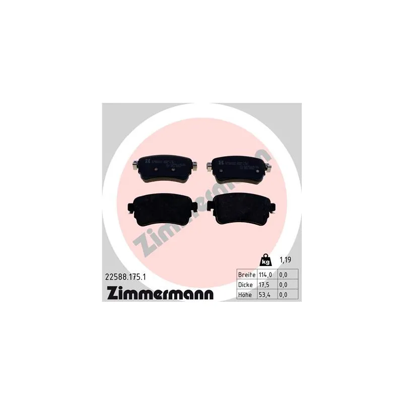 Jeu de 4 plaquettes de frein arrière ZIMMERMANN 22588.175.1