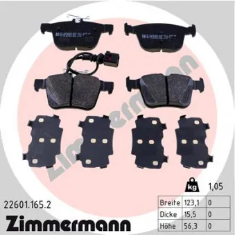 Jeu de 4 plaquettes de frein arrière ZIMMERMANN 22601.165.2