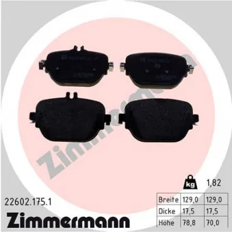 Jeu de 4 plaquettes de frein arrière ZIMMERMANN 22602.175.1