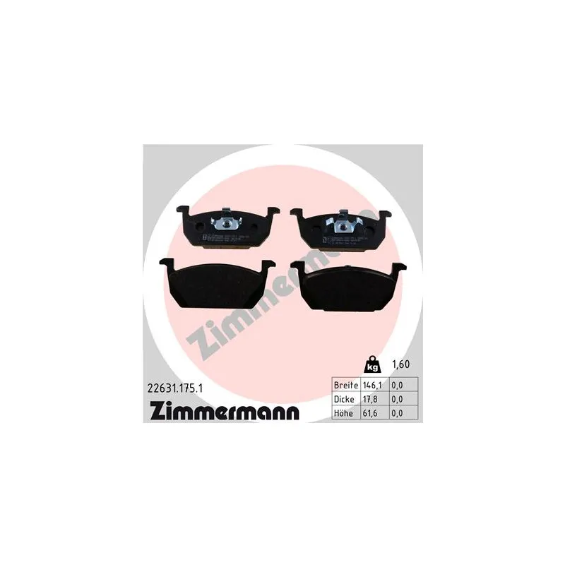 Jeu de 4 plaquettes de frein avant ZIMMERMANN 22631.175.1