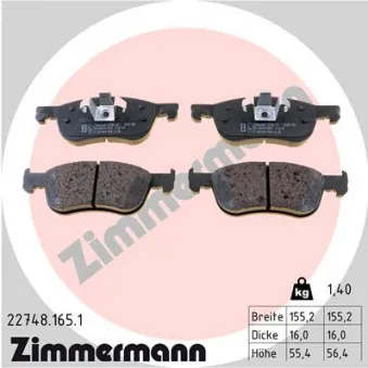 Jeu de 4 plaquettes de frein avant ZIMMERMANN 22748.165.1