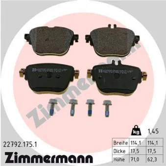 Jeu de 4 plaquettes de frein arrière ZIMMERMANN 22792.175.1
