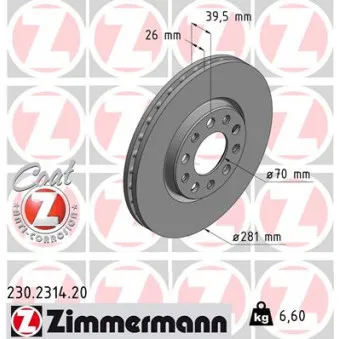 Jeu de 2 disques de frein avant ZIMMERMANN 230.2314.20