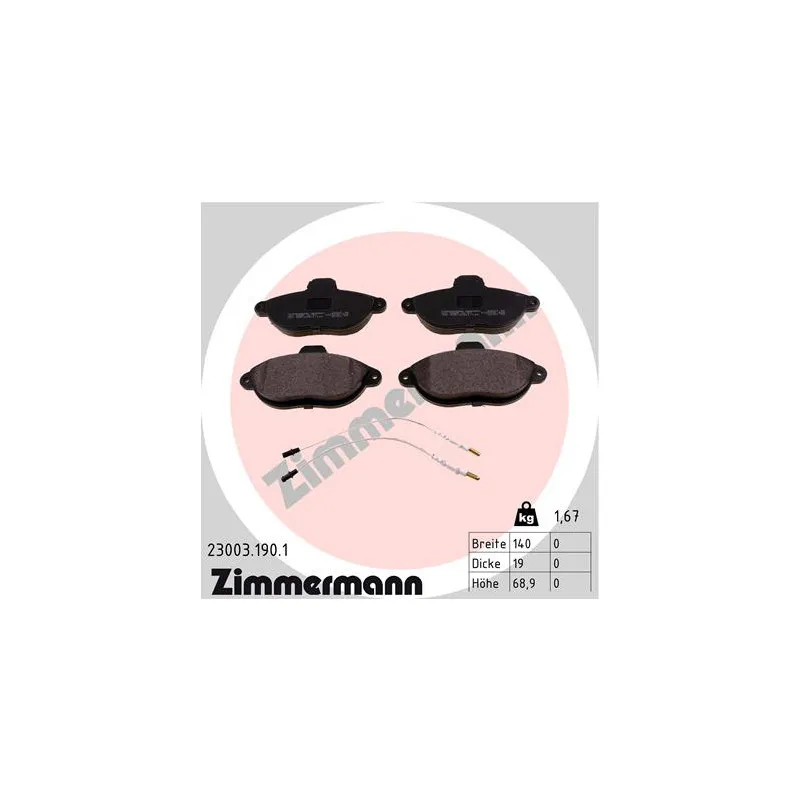Jeu de 4 plaquettes de frein avant ZIMMERMANN 23003.190.1