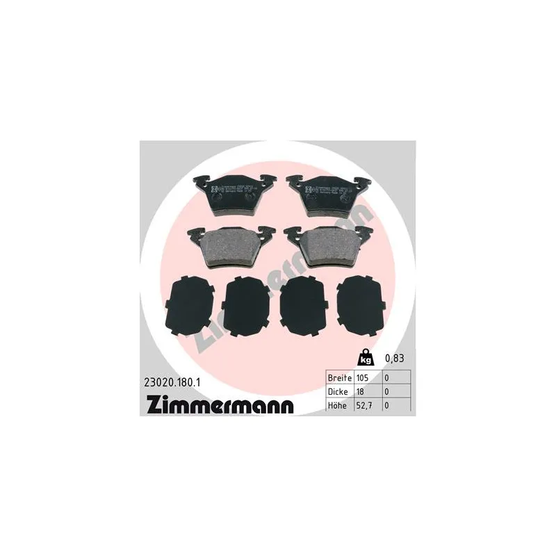 Jeu de 4 plaquettes de frein arrière ZIMMERMANN 23020.180.1