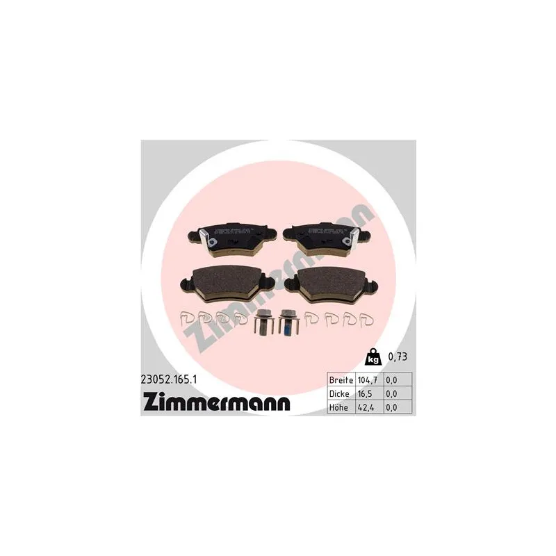 Jeu de 4 plaquettes de frein arrière ZIMMERMANN 23052.165.1
