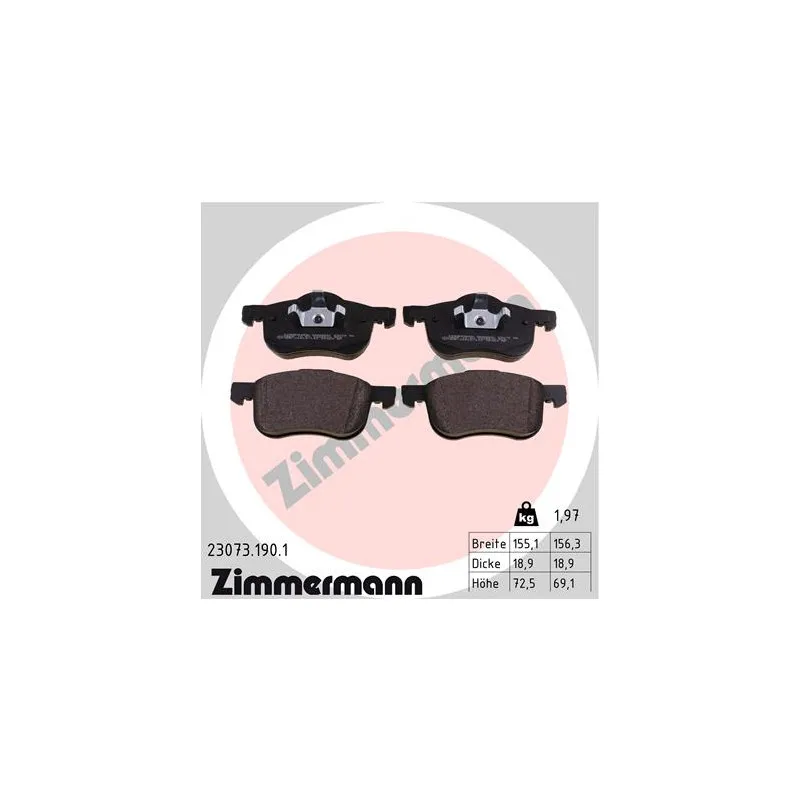 Jeu de 4 plaquettes de frein avant ZIMMERMANN 23073.190.1
