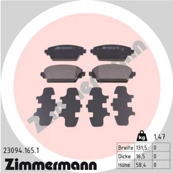 Jeu de 4 plaquettes de frein avant ZIMMERMANN 23094.165.1