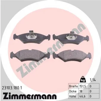 Jeu de 4 plaquettes de frein avant ZIMMERMANN 23103.180.1