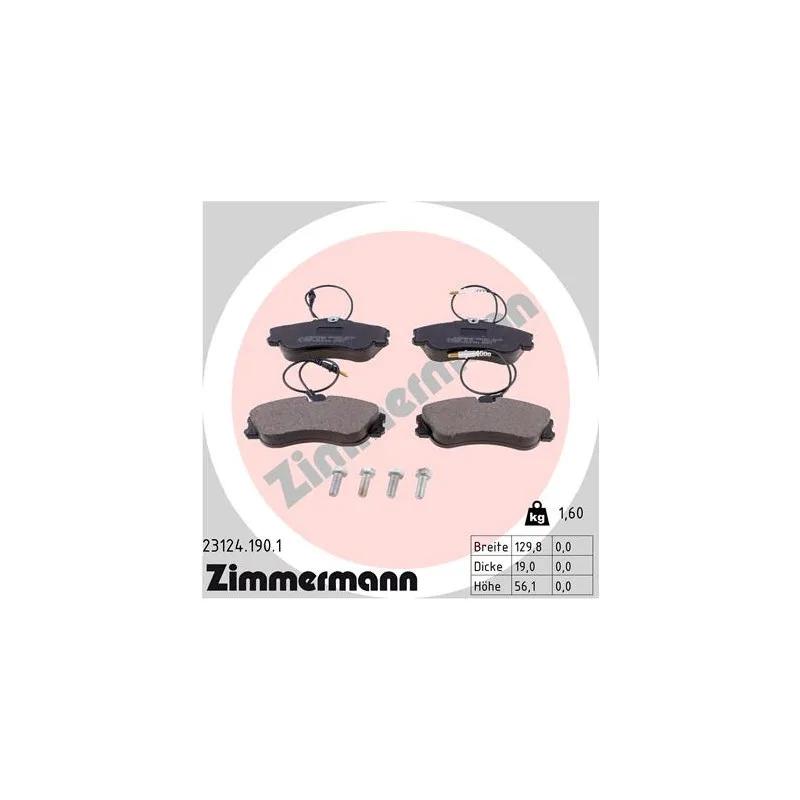 Jeu de 4 plaquettes de frein avant ZIMMERMANN 23124.190.1