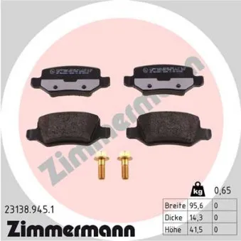 Jeu de 4 plaquettes de frein arrière ZIMMERMANN 23138.945.1