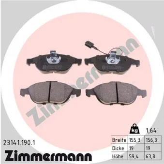 Jeu de 4 plaquettes de frein avant ZIMMERMANN 23141.190.1