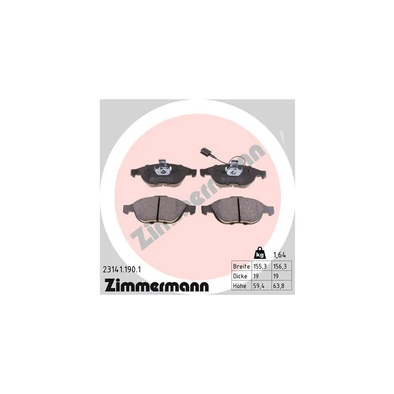 Jeu de 4 plaquettes de frein avant ZIMMERMANN 23141.190.1