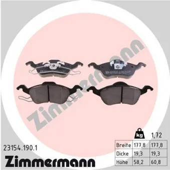 Jeu de 4 plaquettes de frein avant ZIMMERMANN 23154.190.1
