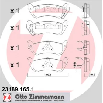 Jeu de 4 plaquettes de frein arrière ZIMMERMANN 23189.165.1