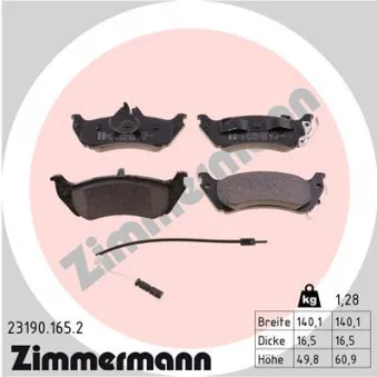 Jeu de 4 plaquettes de frein arrière ZIMMERMANN 23190.165.2