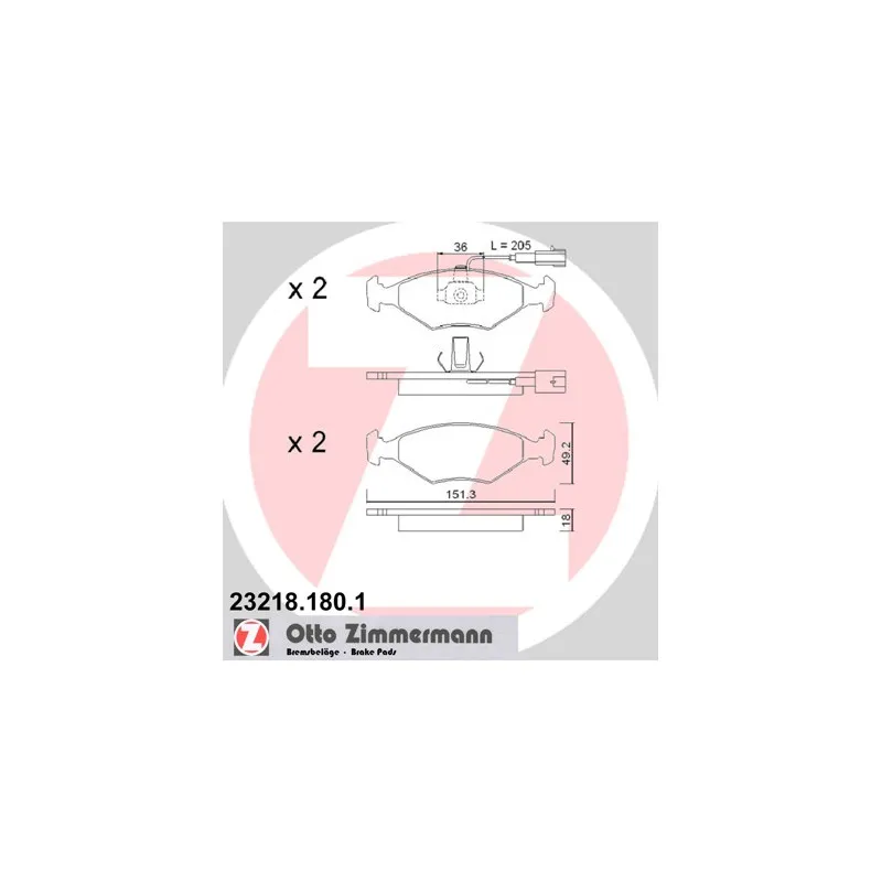 Jeu de 4 plaquettes de frein avant ZIMMERMANN 23218.180.1