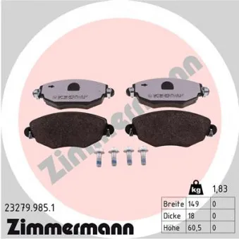 Jeu de 4 plaquettes de frein avant ZIMMERMANN 23279.985.1