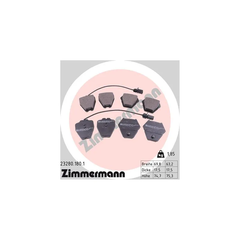 Jeu de 4 plaquettes de frein avant ZIMMERMANN 23280.180.1
