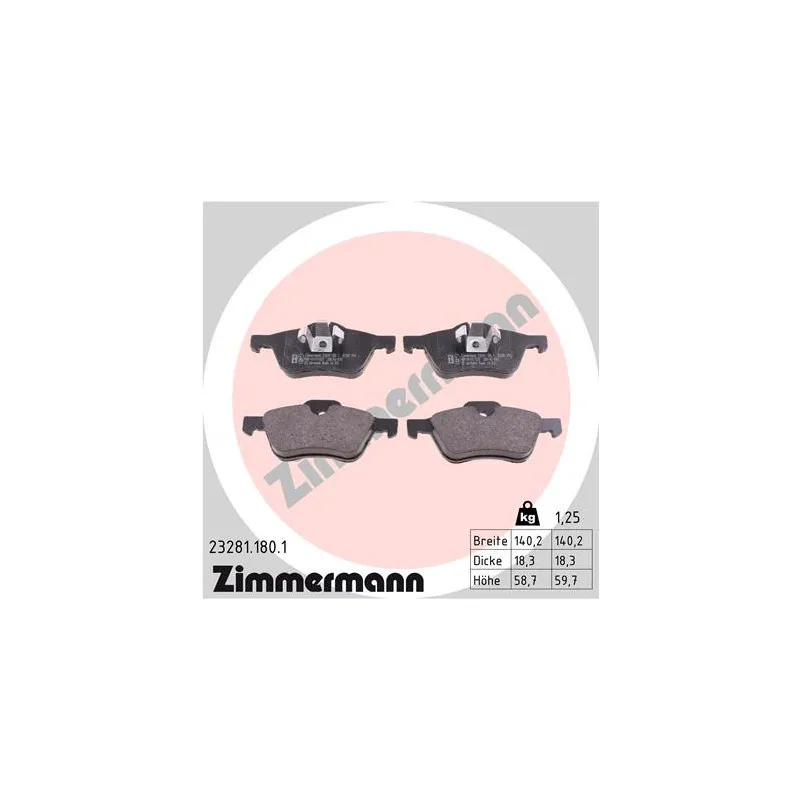 Jeu de 4 plaquettes de frein avant ZIMMERMANN 23281.180.1