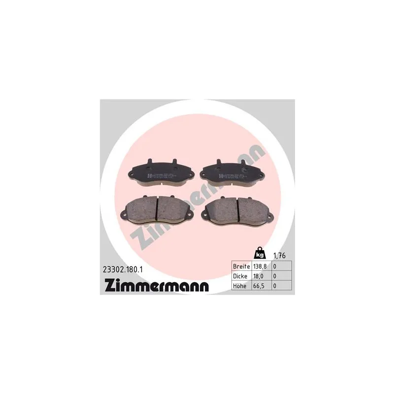 Jeu de 4 plaquettes de frein avant ZIMMERMANN 23302.180.1