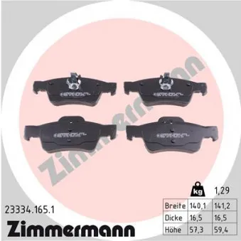 Jeu de 4 plaquettes de frein arrière ZIMMERMANN 23334.165.1