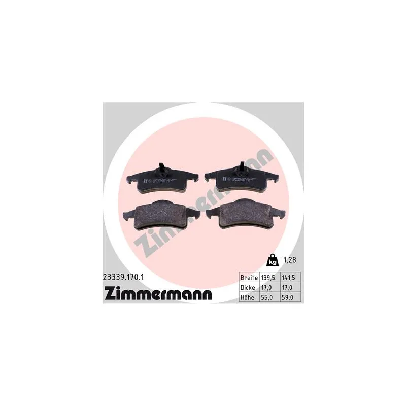 Jeu de 4 plaquettes de frein arrière ZIMMERMANN 23339.170.1