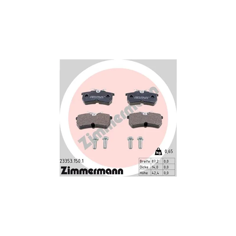 Jeu de 4 plaquettes de frein arrière ZIMMERMANN 23353.150.1