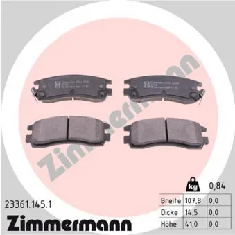 Jeu de 4 plaquettes de frein arrière ZIMMERMANN 23361.145.1