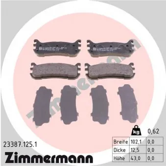 Jeu de 4 plaquettes de frein arrière ZIMMERMANN 23387.125.1