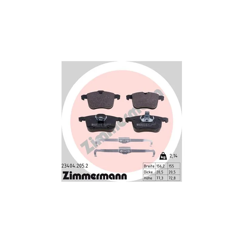 Jeu de 4 plaquettes de frein avant ZIMMERMANN 23404.205.2