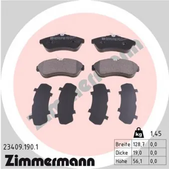 Jeu de 4 plaquettes de frein avant ZIMMERMANN 23409.190.1