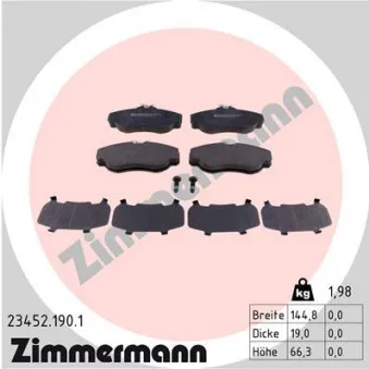 Jeu de 4 plaquettes de frein avant ZIMMERMANN 23452.190.1