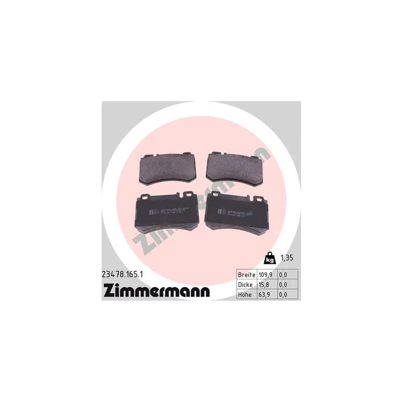 Jeu de 4 plaquettes de frein arrière ZIMMERMANN 23478.165.1