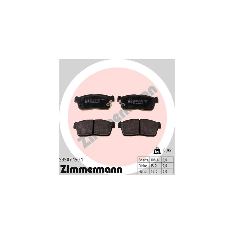 Jeu de 4 plaquettes de frein avant ZIMMERMANN 23507.150.1