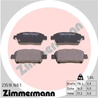 Jeu de 4 plaquettes de frein avant ZIMMERMANN 23510.160.1