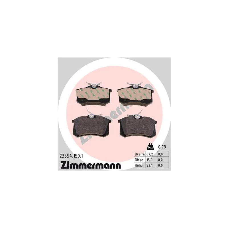 Jeu de 4 plaquettes de frein arrière ZIMMERMANN 23554.150.1