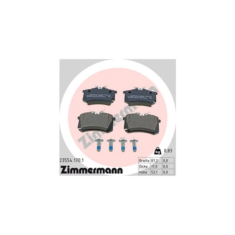 Jeu de 4 plaquettes de frein arrière ZIMMERMANN 23554.170.1