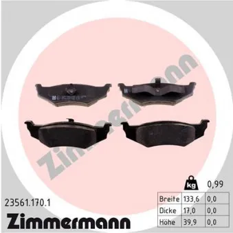 Jeu de 4 plaquettes de frein arrière ZIMMERMANN 23561.170.1