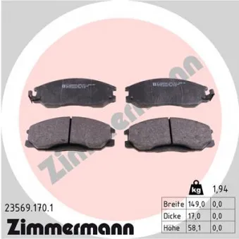 Jeu de 4 plaquettes de frein avant ZIMMERMANN 23569.170.1