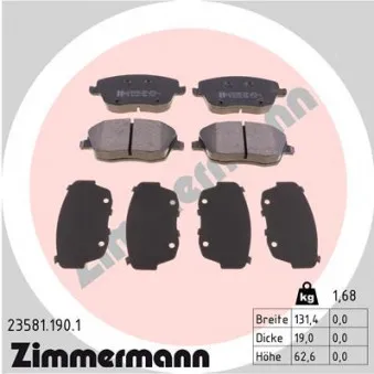 Jeu de 4 plaquettes de frein avant ZIMMERMANN 23581.190.1