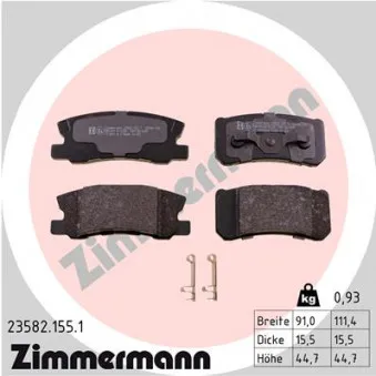 Jeu de 4 plaquettes de frein arrière ZIMMERMANN 23582.155.1