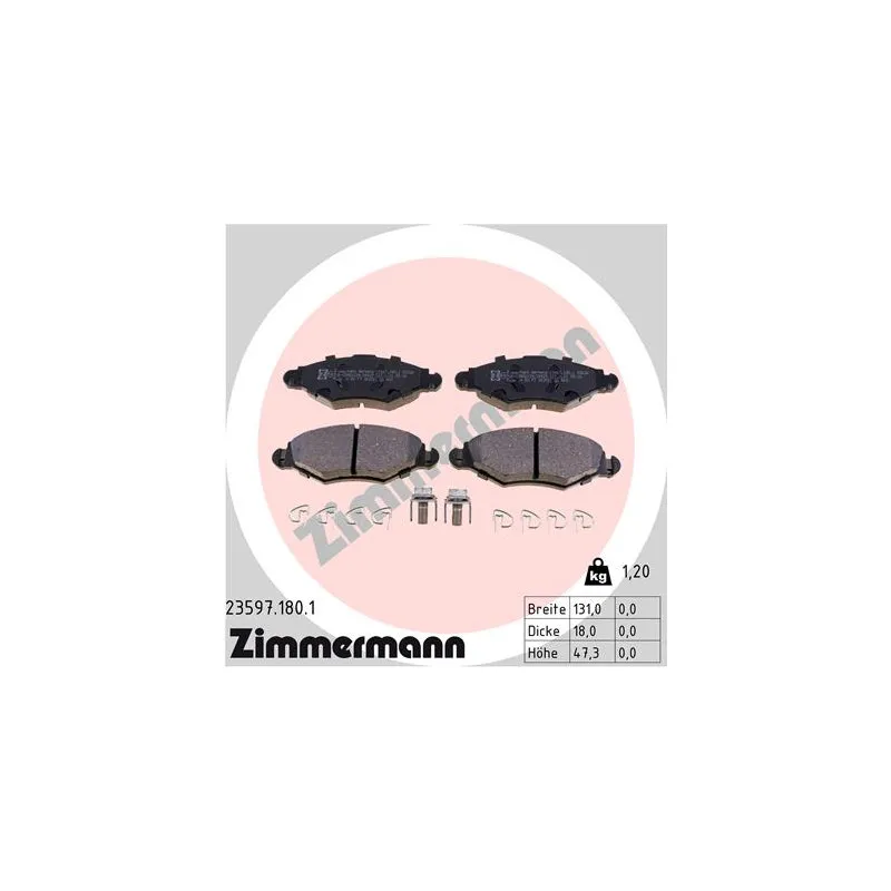Jeu de 4 plaquettes de frein avant ZIMMERMANN 23597.180.1