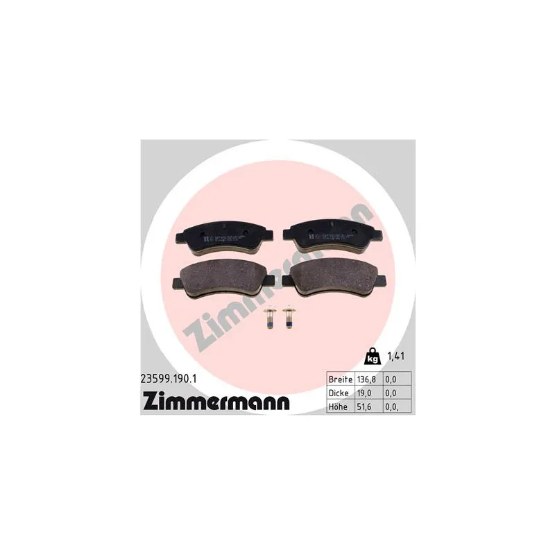 Jeu de 4 plaquettes de frein avant ZIMMERMANN 23599.190.1