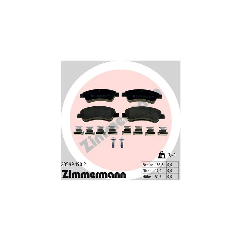 Jeu de 4 plaquettes de frein avant ZIMMERMANN 23599.190.2