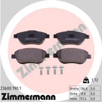 Jeu de 4 plaquettes de frein avant ZIMMERMANN 23600.190.1