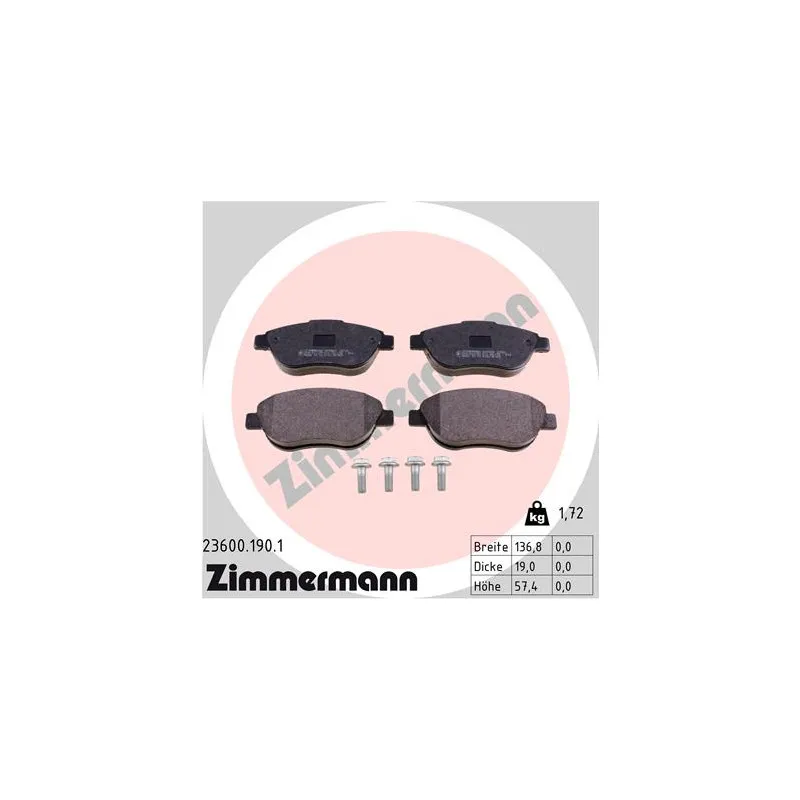 Jeu de 4 plaquettes de frein avant ZIMMERMANN 23600.190.1